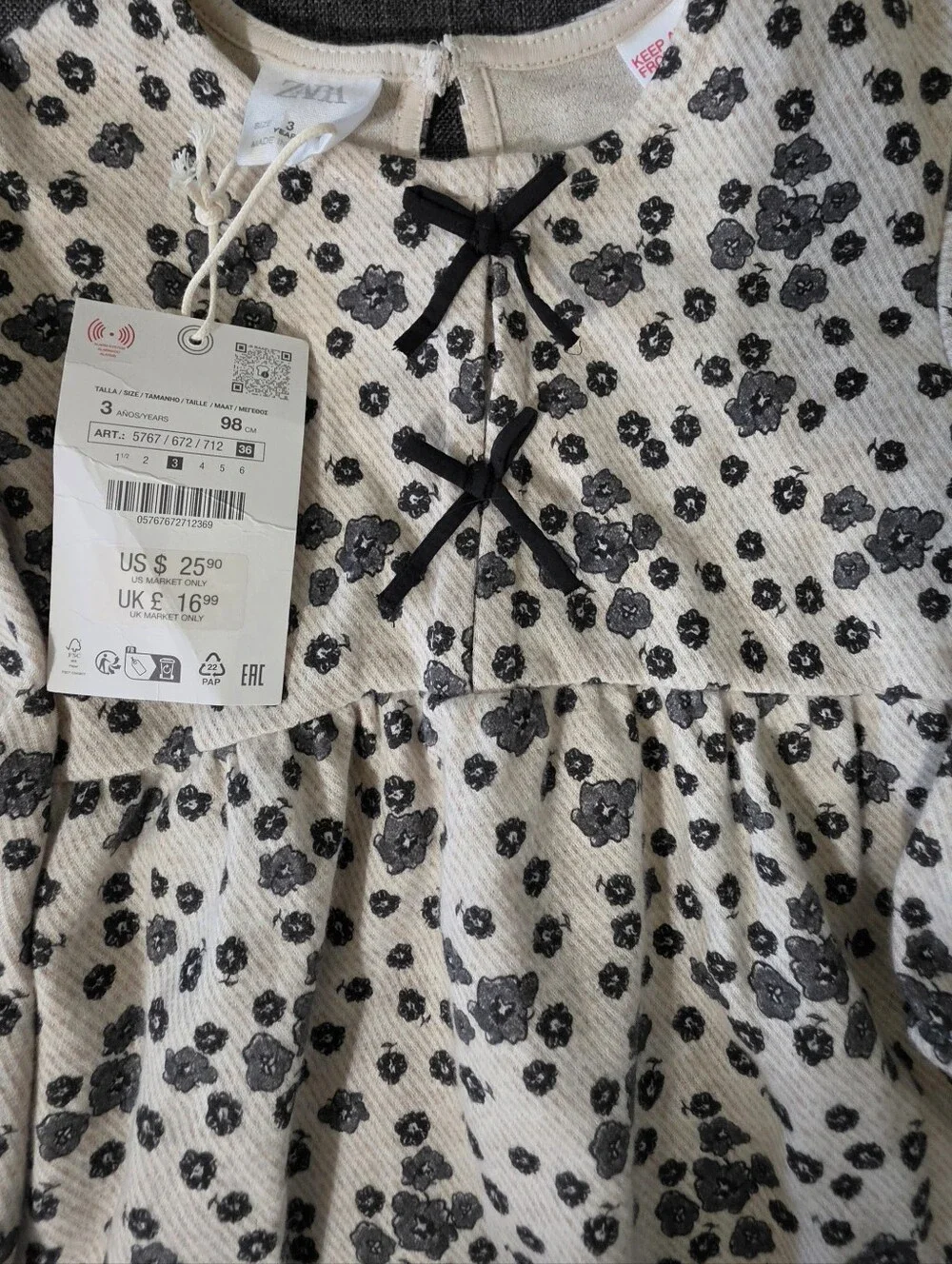 Zara Cream Long-Sleeve Floral Dress